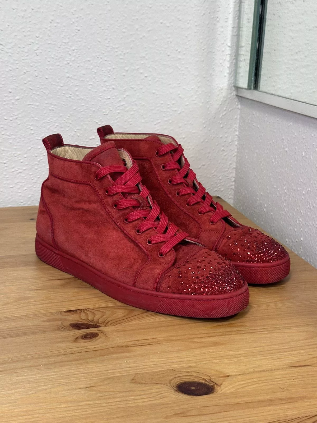 Christian Louboutin Hi Top Sneakers Christian Louboutin Lou New Degra Suede Sneakers Red