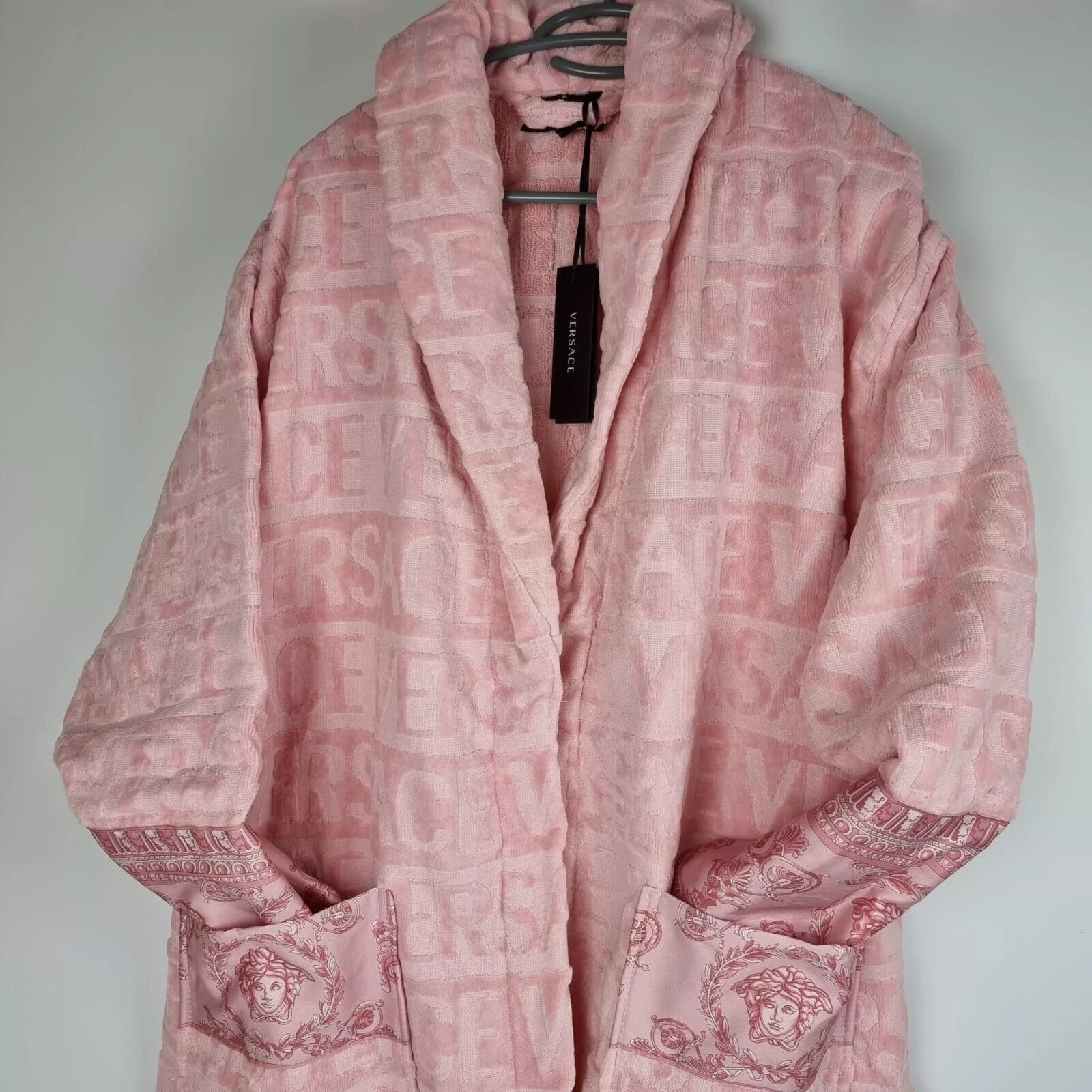 Versace Light Jackets Versace Baroque Print Light Pink Long Bathrobe New S