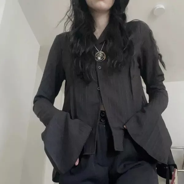 Designer Long Sleeve T Shirts Designer × Japanese Brand gothic shirt with bell sleeves Black Avant-Garde