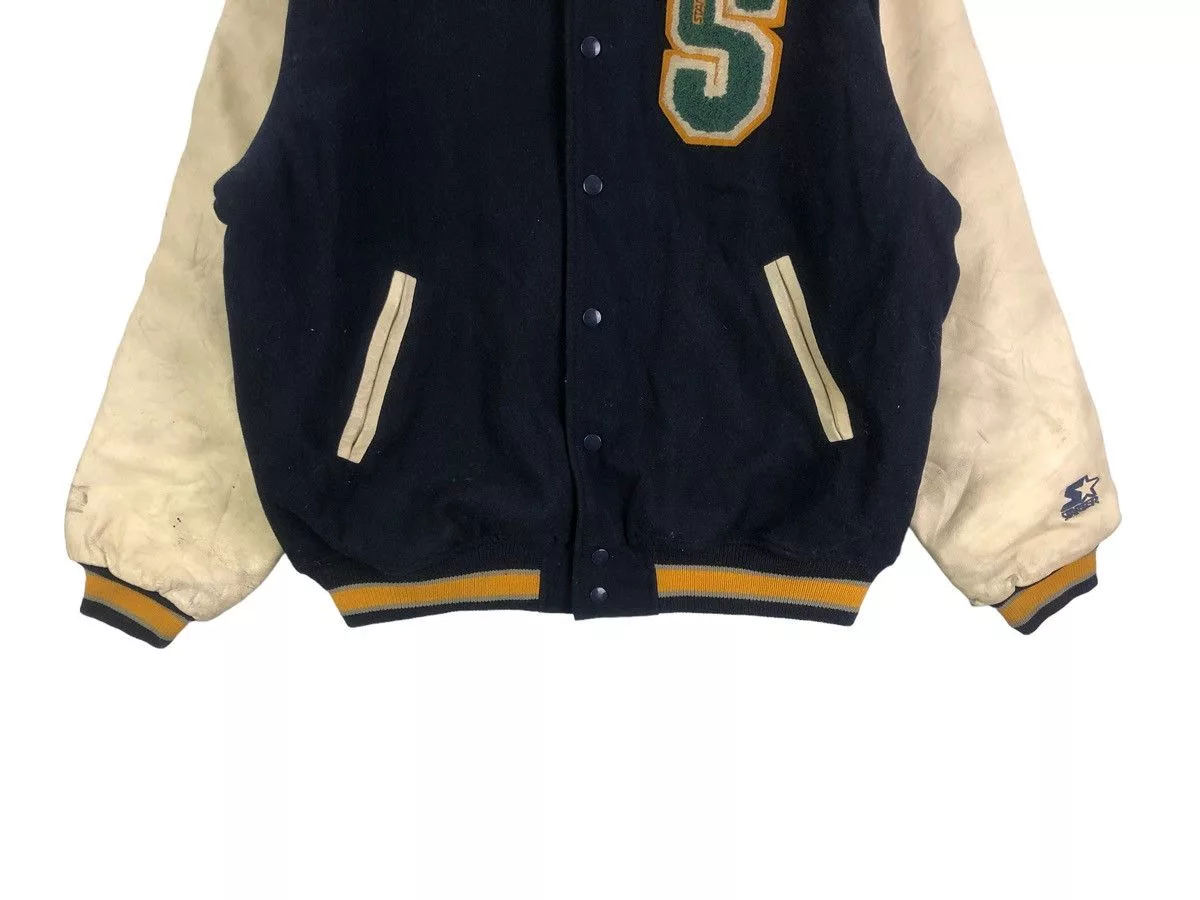 Starter Bombers Starter × Vintage Vintage Varsity Jacket Starter Spell out Embroidery Leather Blue