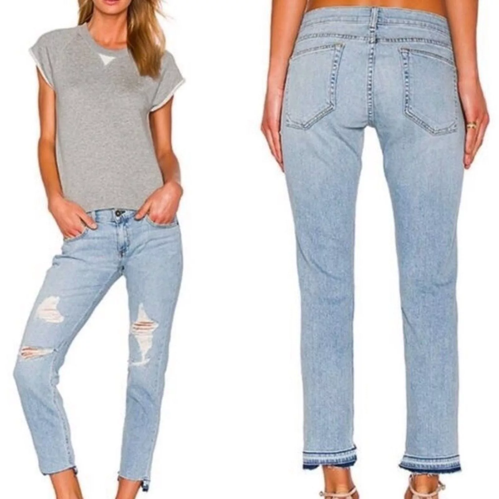 Rag & Bone Jeans RAG & BONE Light Wash Distressed Dre Capri Jeans Sz 26 Blue