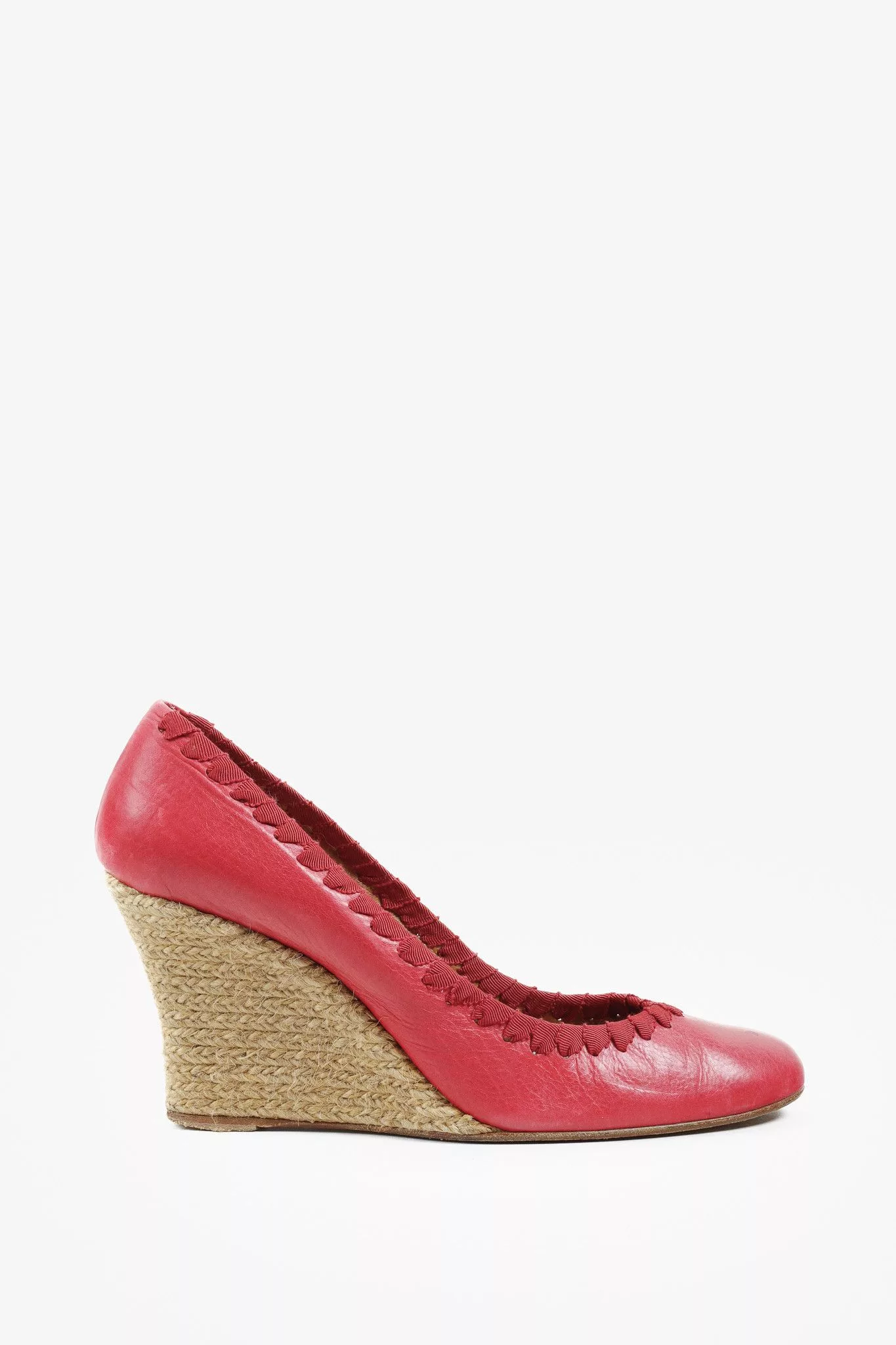 Lanvin Flats Lanvin Pink Leather Ribbon Accent Wedge Espadrilles Multi