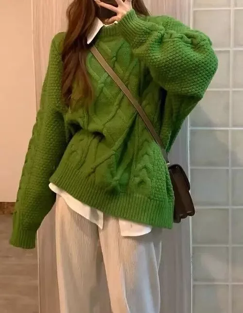 Japanese Brand Sweaters Japanese Brand × Vintage Retro avocado green thick line crew neck sweater Multi