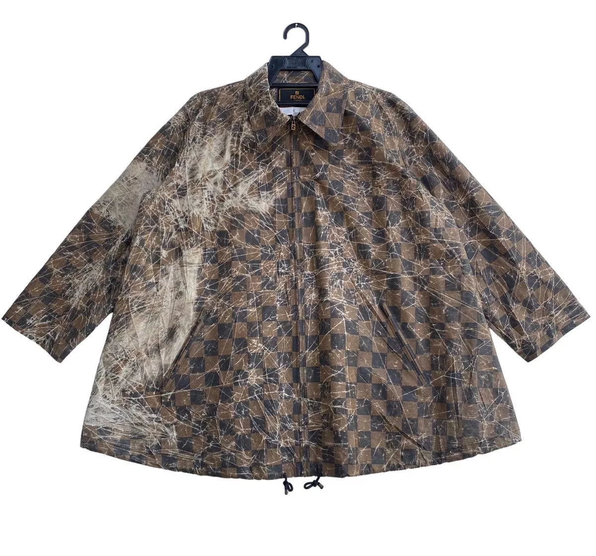 Fendi Jackets Fendi × Vintage 80s FENDI zucca all overprinted checkerboard oversize jacket Brown