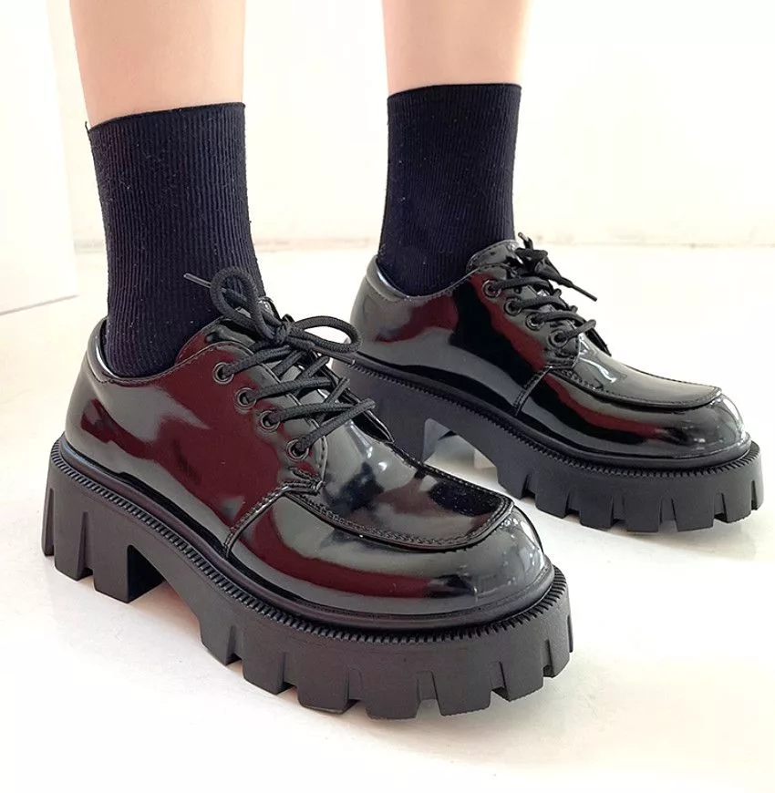 Designer Heels Designer × Japanese Brand × Vintage Stunning England Patent Leather Thick Block Heels Shoes RARE Black