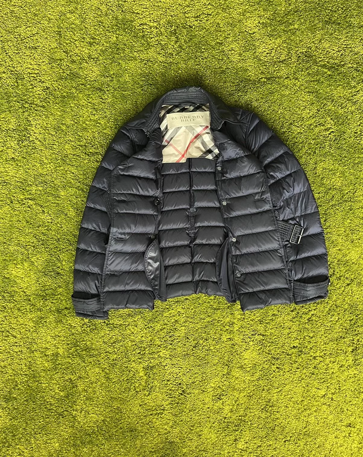 Burberry Down Jackets Burberry × Designer Burberry Brit belted down puffer jacket Blue Luxury