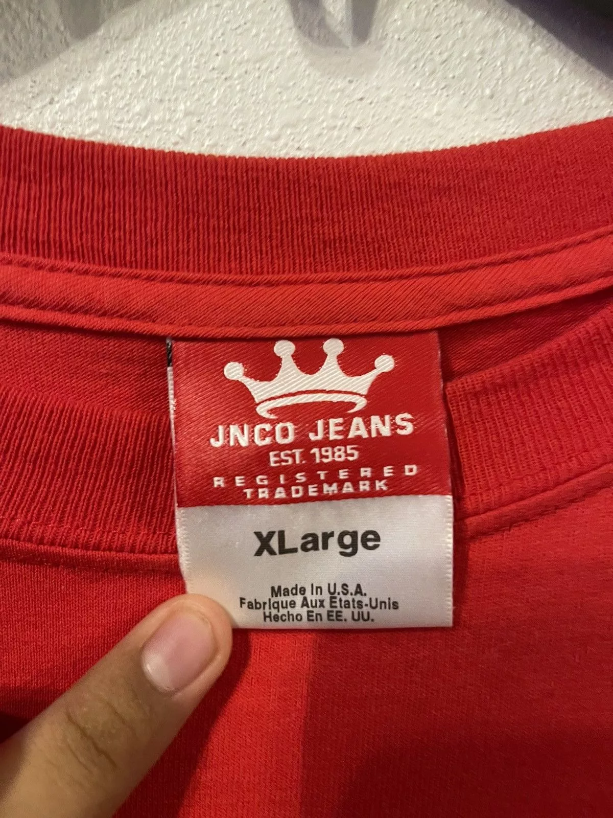JNCO Short Sleeve T Shirts JNCO × Vintage 2000s Jnco Jeans Skull AOP Shirt Red Streetwear