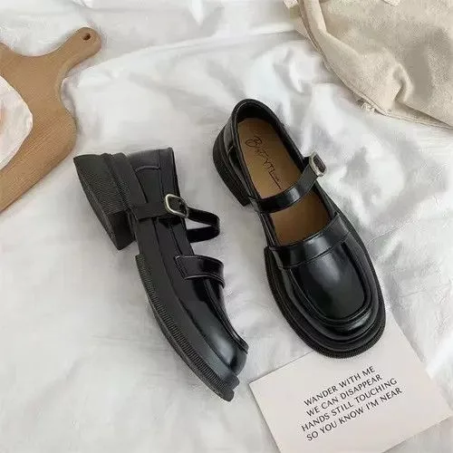 Designer Platforms Designer × Japanese Brand × Vintage Retro Japanese Mary Jane British style small leather shoes Black