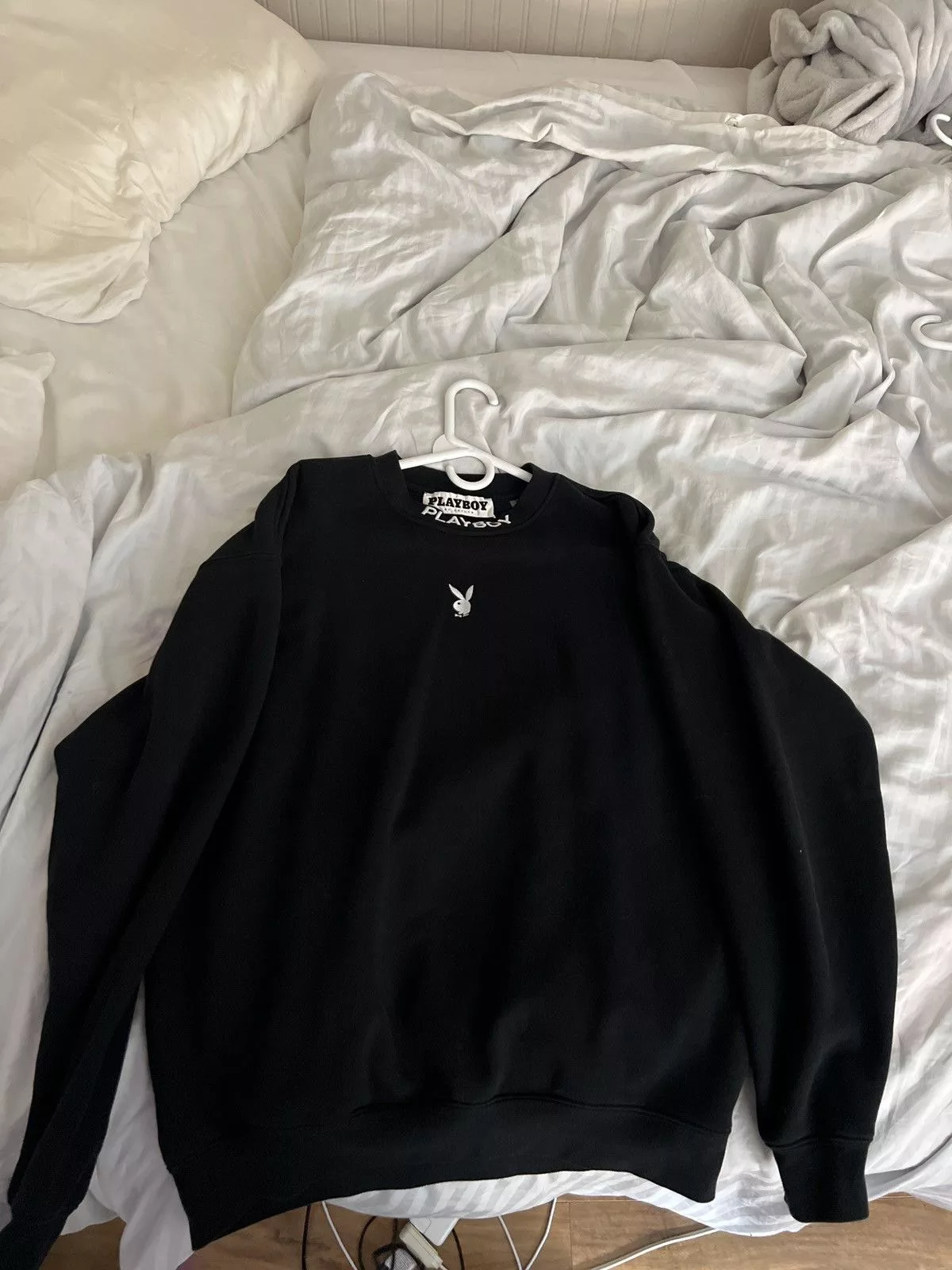 Playboy Sweatshirts Hoodies Playboy Black Crewneck W/ Neck Lettering