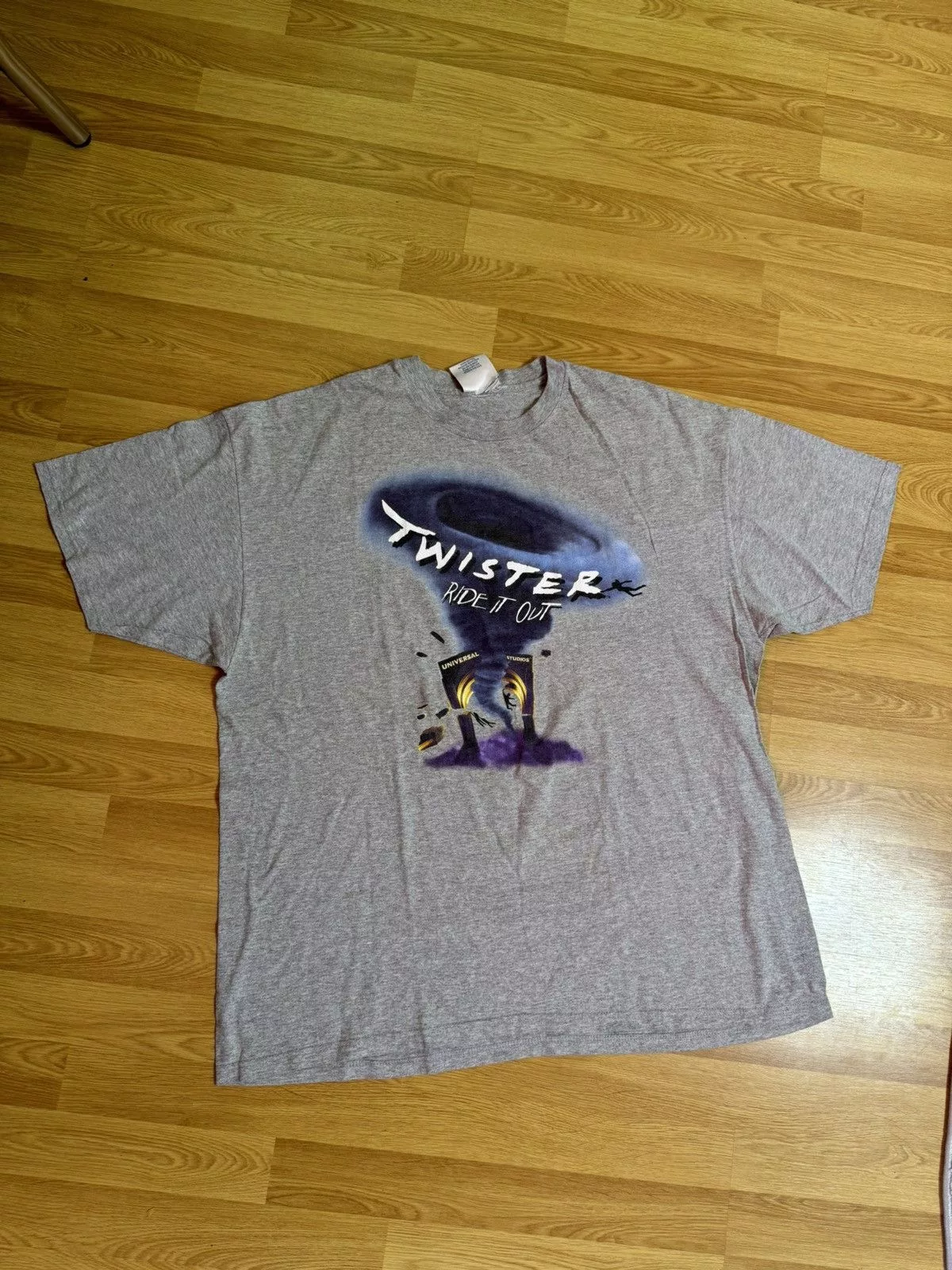 Universal Studios Short Sleeve T Shirts Universal Studios × Vintage Vintage 90’s Twister Ride it Out Universal Studios Movie Tee Gray
