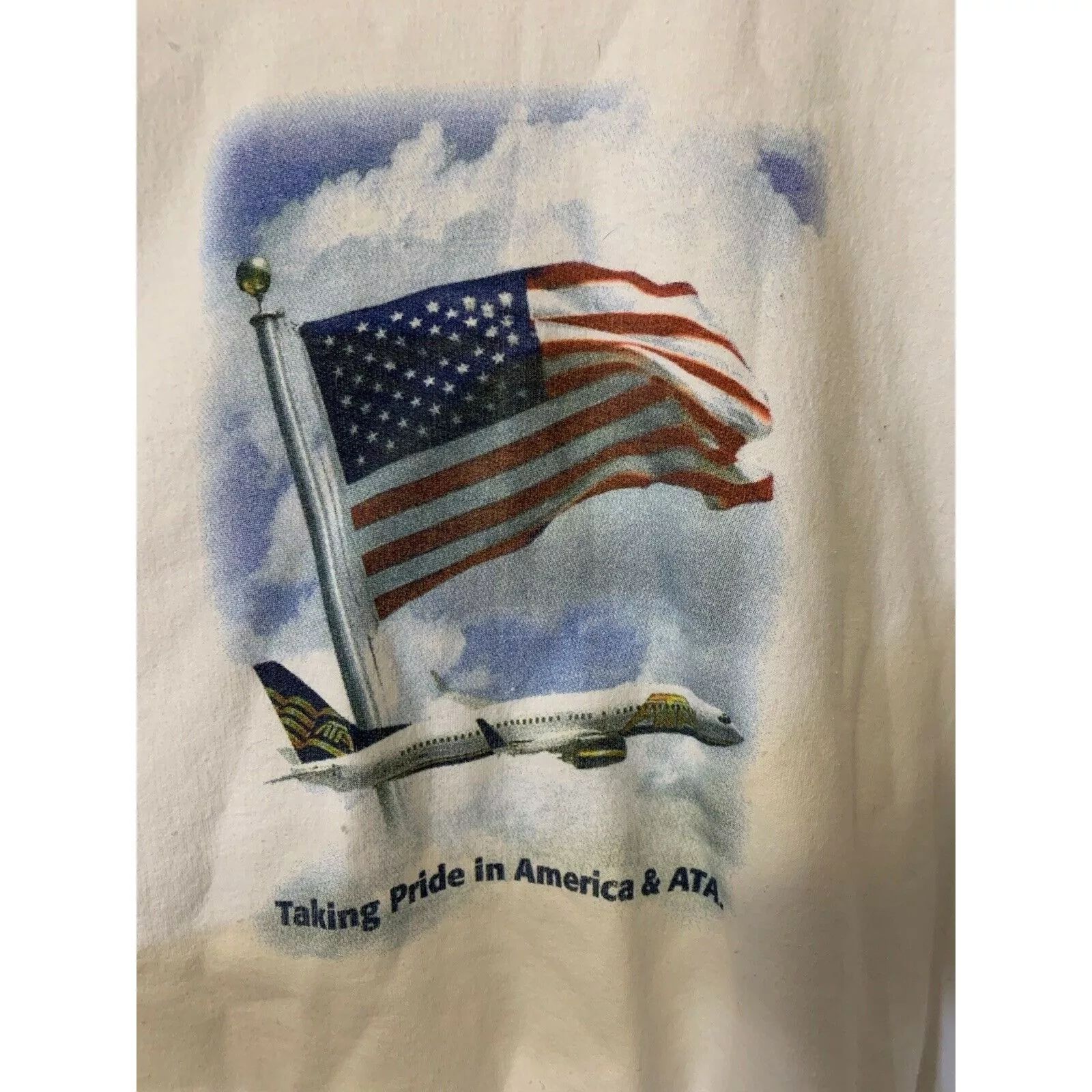 Jerzees Sweatshirts Hoodies VTG ATA Airlines Sweatshirt Jerzees White Sz XL Taking Pride
