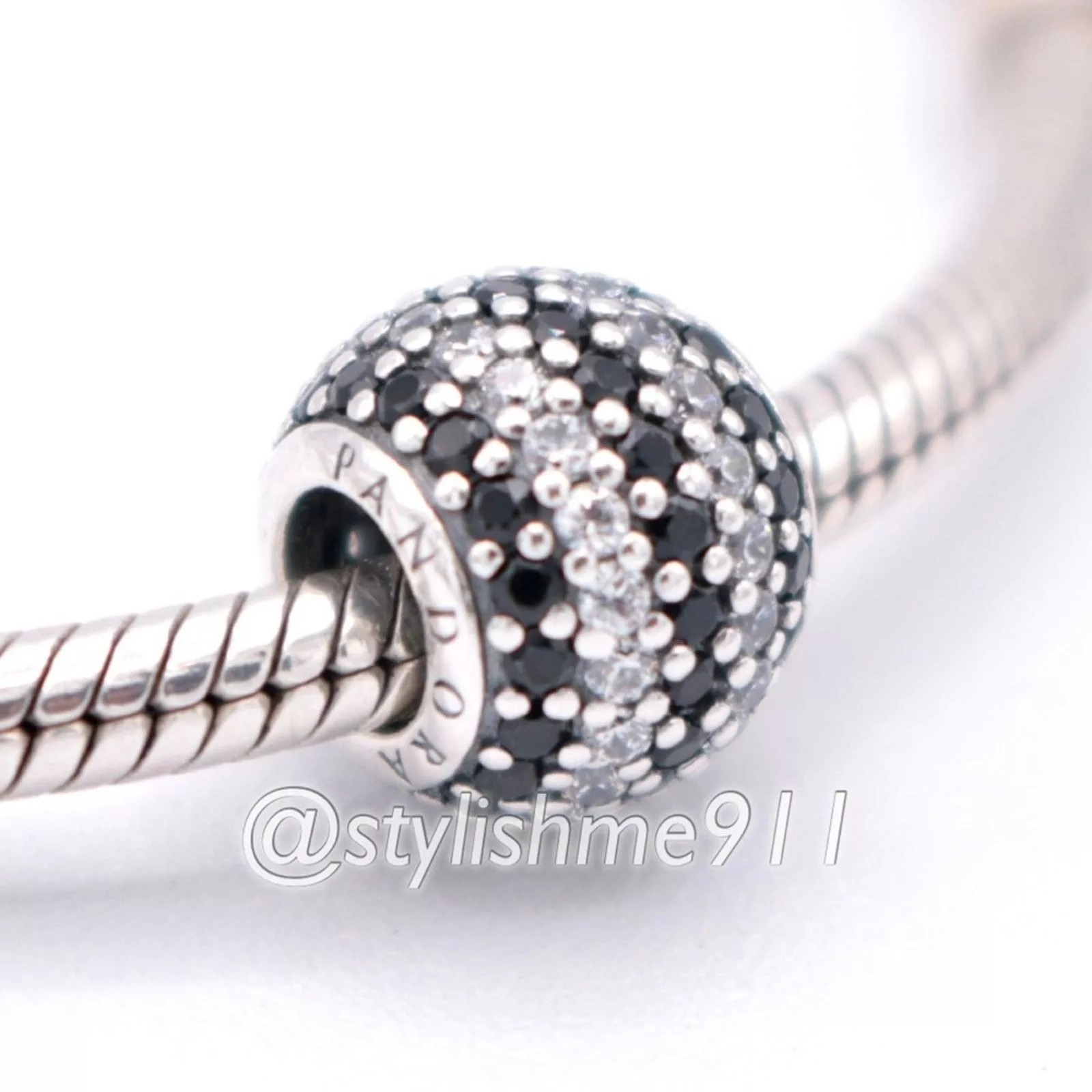 pandora Charms Authentic PANDORA Black Nautical Pave Lights Charm Silver