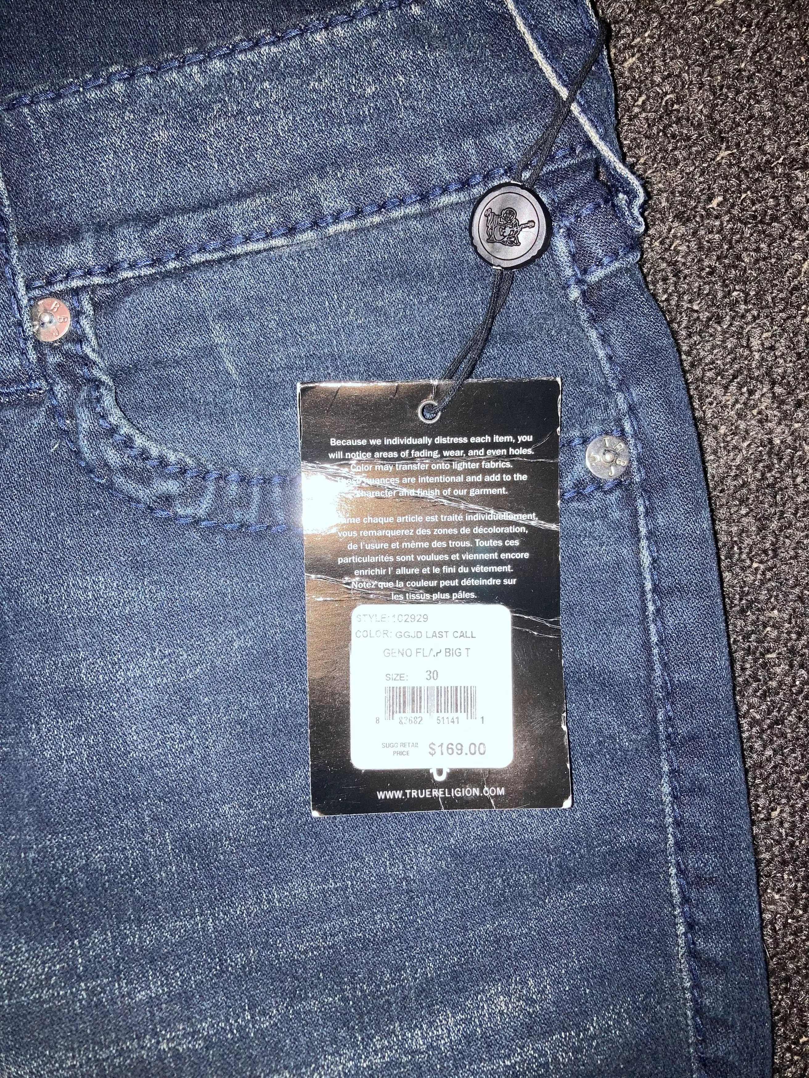 True Religion Denim Jeans w/ Buttoned Pockets Blue