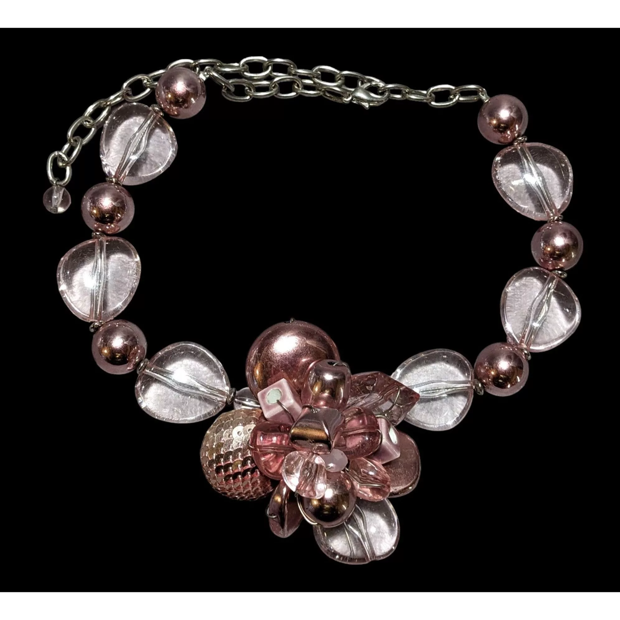 Other Necklaces Other Pink Metallic Floral Statement Necklace