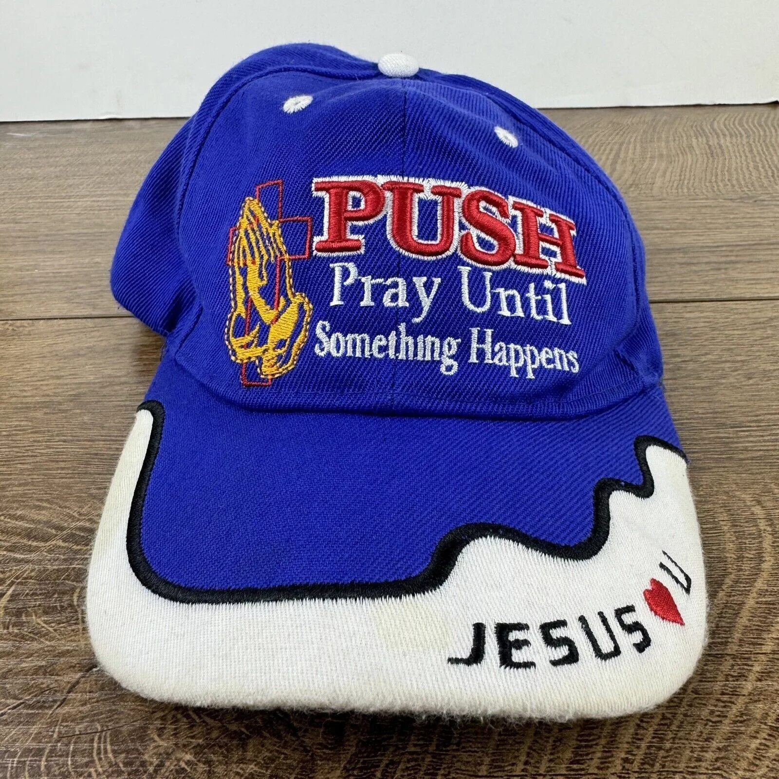 Other Hats Other PUSH Hat Pray Until Something Happens Blue Hat Adjustable Je