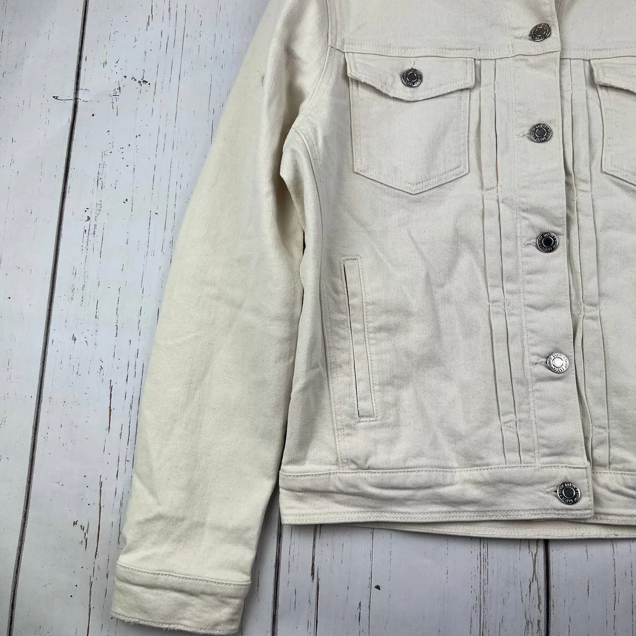 Mavi Denim Jackets Mavi Small Printed Classic Fit Stretchable Denim Jacket White