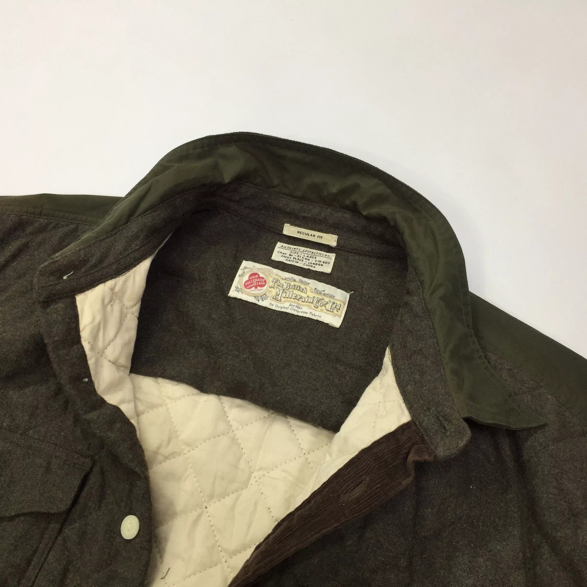 Allsaints Shirts Button Ups Allsaints Gamekeeper Quilted Wool Viscose Shirt Brown Streetwear