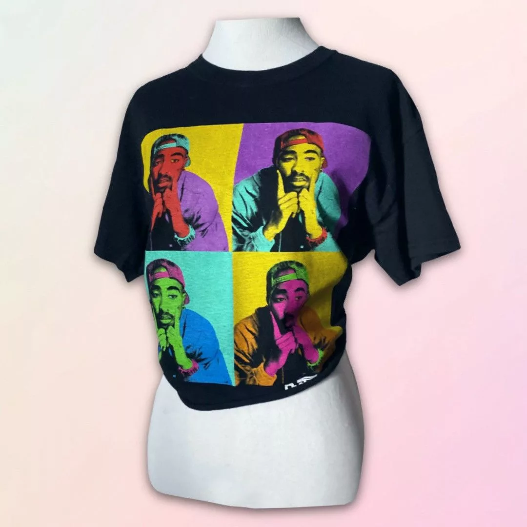 Other Short Sleeve T Shirts Other Tupac, Poetic Justice, Neon Pop Art, Retro, Cropped Tee Black Streetwear