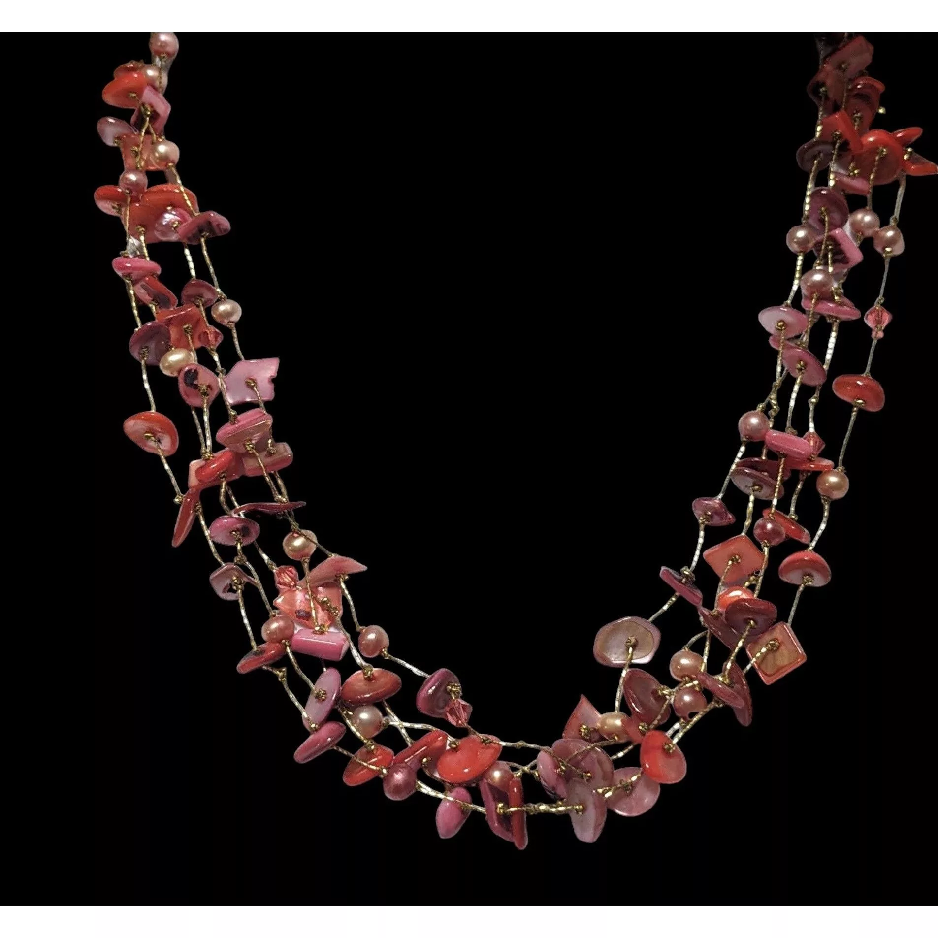 Other Necklaces Other Multi-Strand Pink Shell Chip And Pearl Necklace