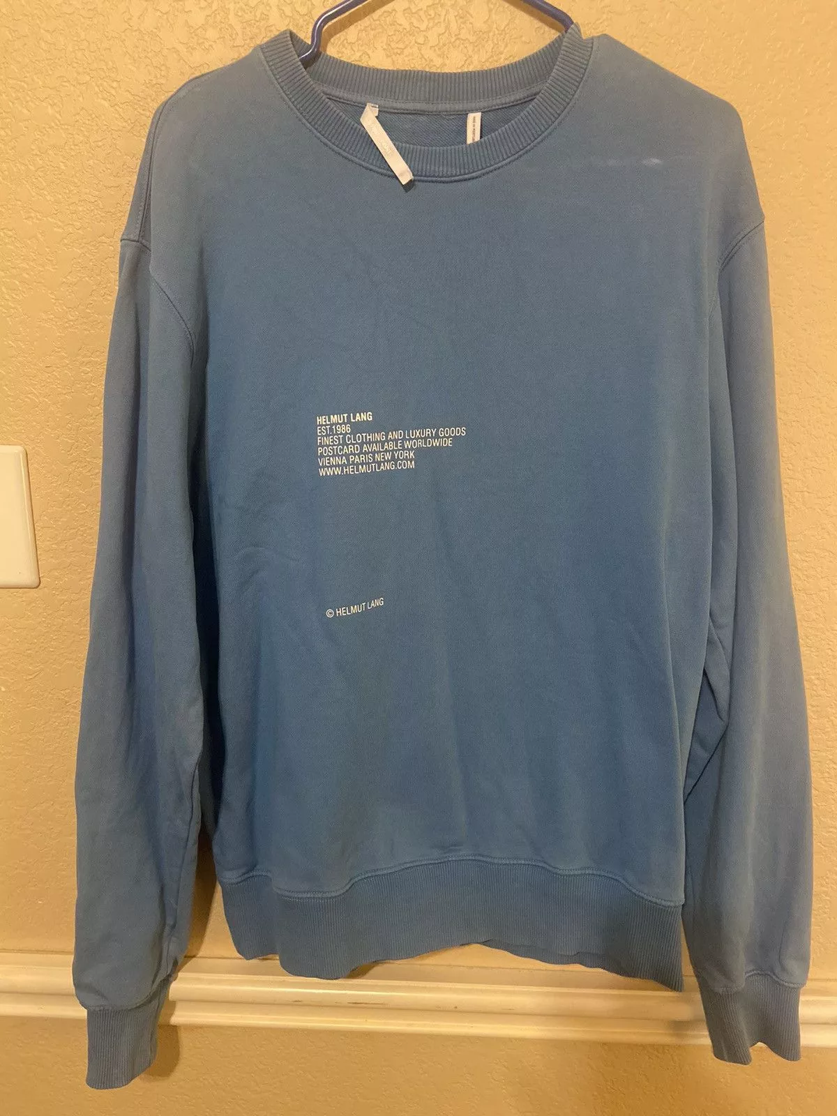 Designer Sweaters Knitwear Designer × Helmut Lang Helmut Lang Summer 22 Paris Postcard Crewneck Sweater Blue