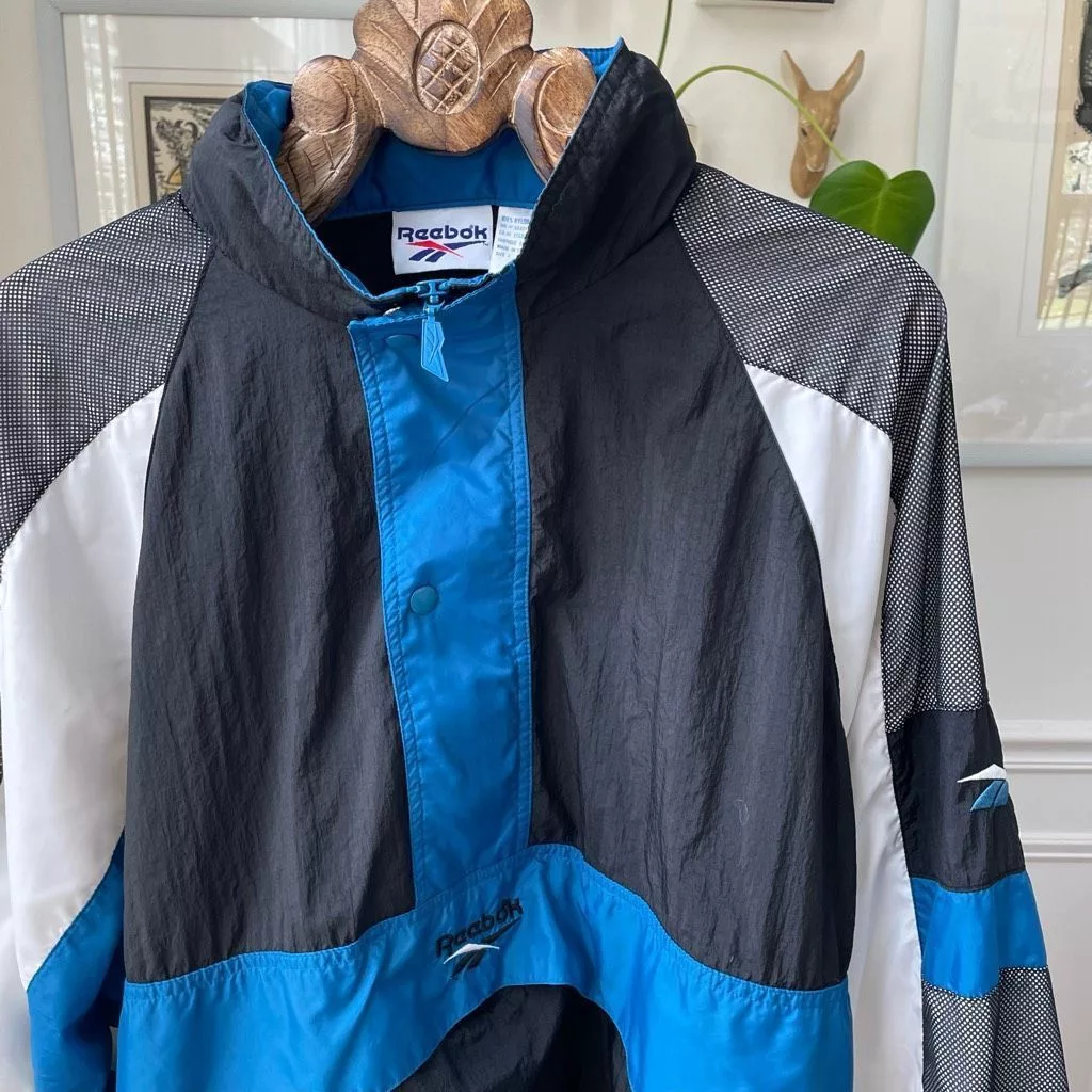 Reebok Light Jackets Vintage 90s Reebok Windbreaker Pullover 1/2 Zip XL Black