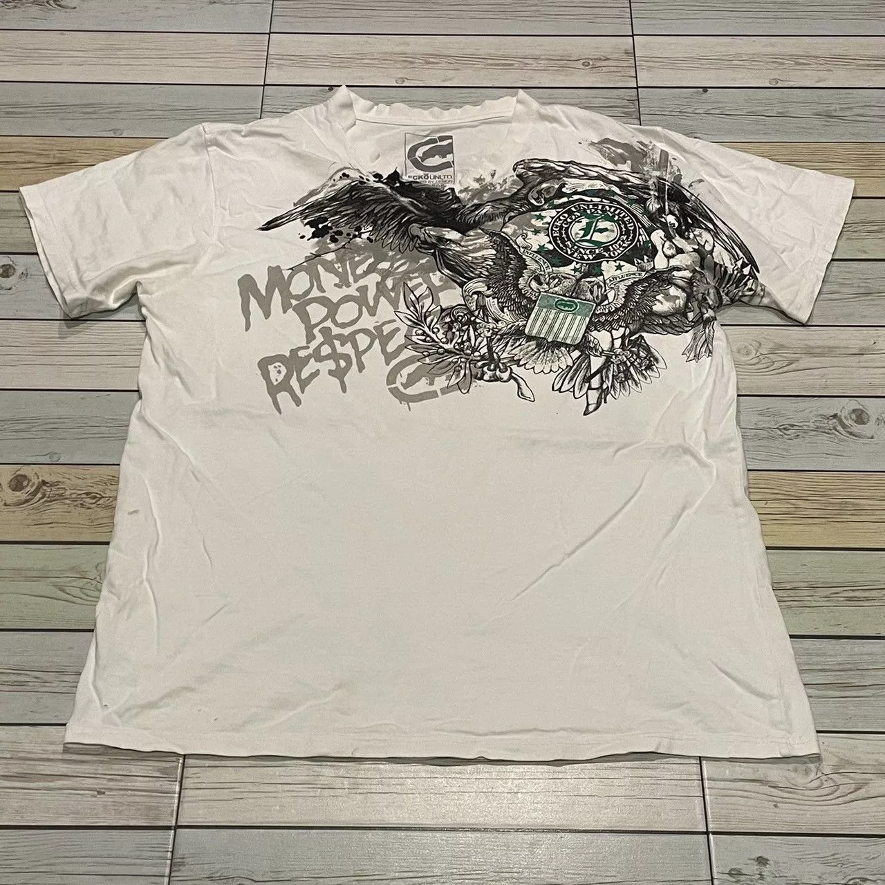 Affliction Short Sleeve T Shirts Affliction × Ecko Unltd. × Tapout Rare Ecko Unltd Wings Cross Tee Y2K Affliction Style White