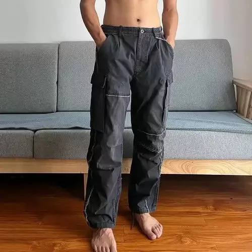 Jean Casual Pants Jean multi function outdoor patch patchwork fade cargo pants Green Avant-Garde