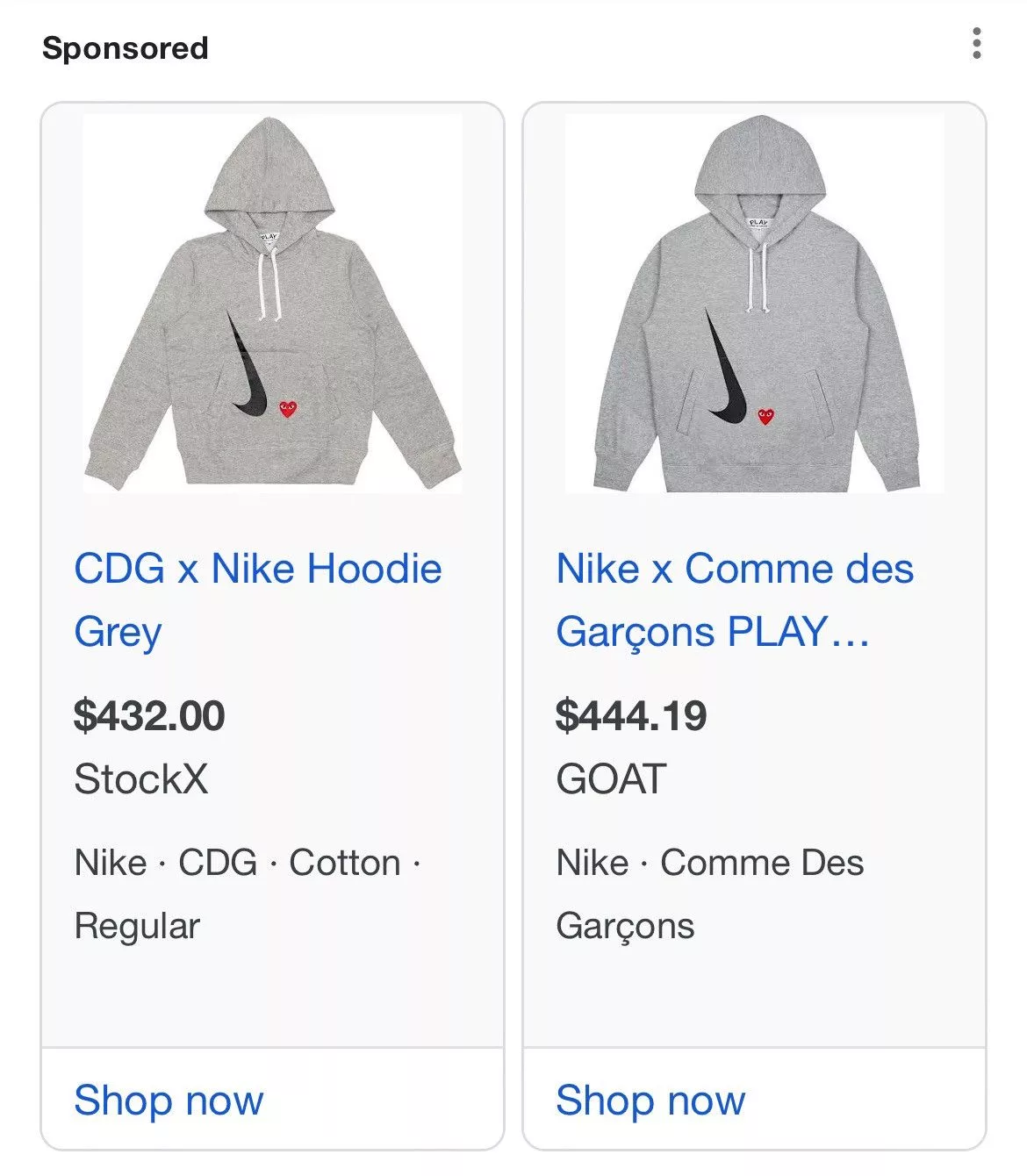 Comme des Garcons Sweatshirts Hoodies Comme des Garcons × Nike Nike x Comme des Garçons PLAY Hoodie Gray