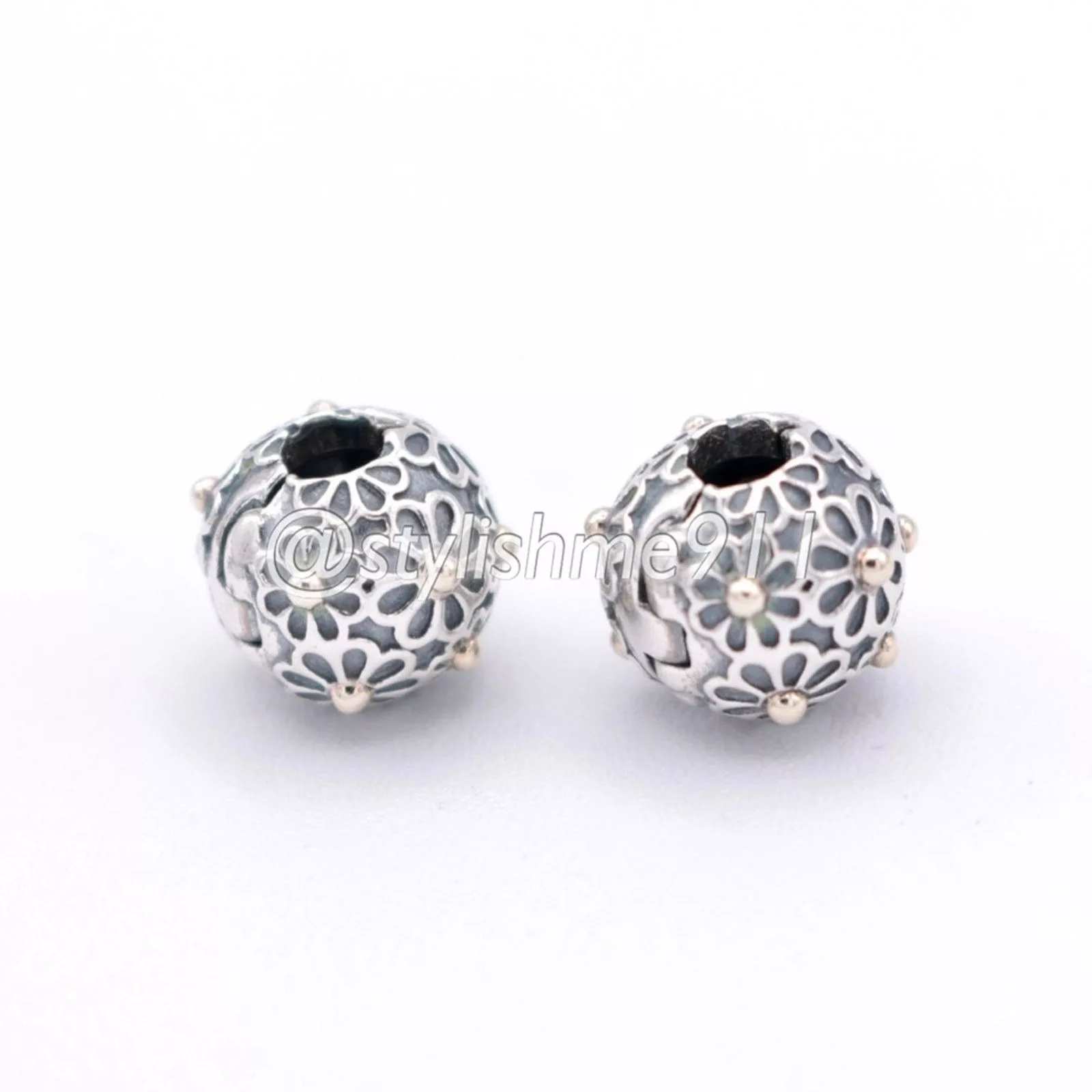 pandora Charms Authentic PANDORA Lazy Daisy Clip with 14K Gold Silver