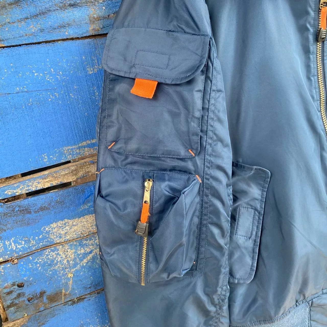 Vintage Bombers Vintage Fire Fox Bomber Jacket multi pocket Sun Faded