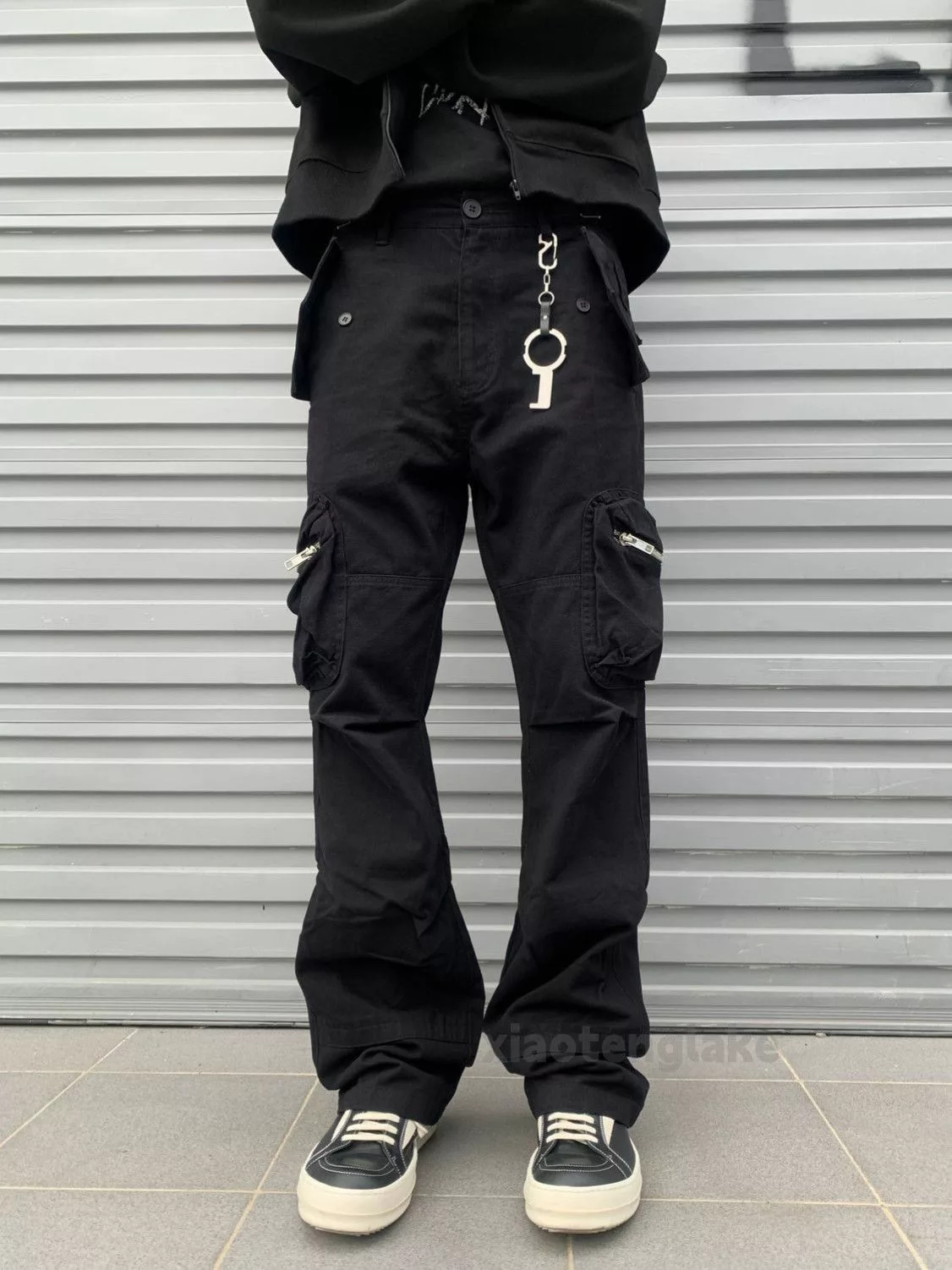 Designer Casual Pants Designer × Japanese Brand × Vintage zipper function punk grunge flared cargo pants Black