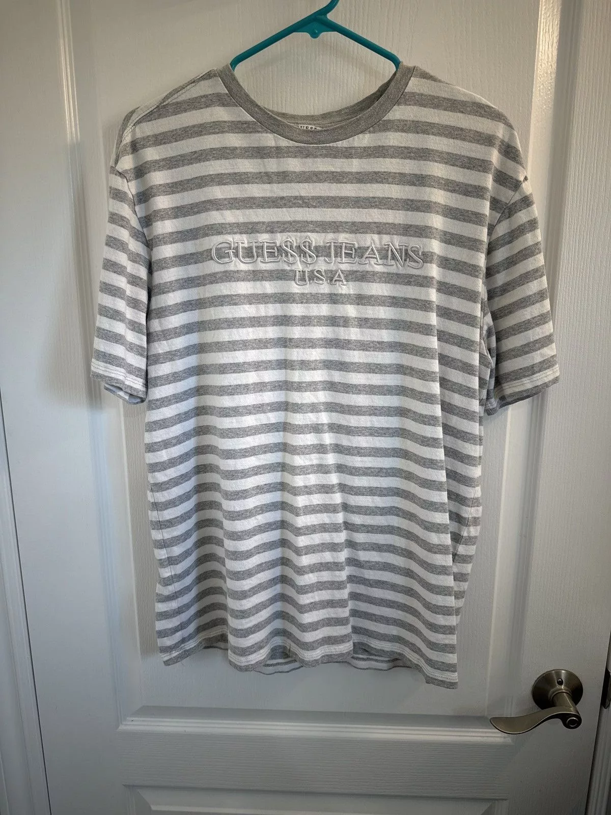 A$AP Rocky Short Sleeve T Shirts A$AP Rocky × Guess Guess Jeans x A$AP Rocky striped tee Gray