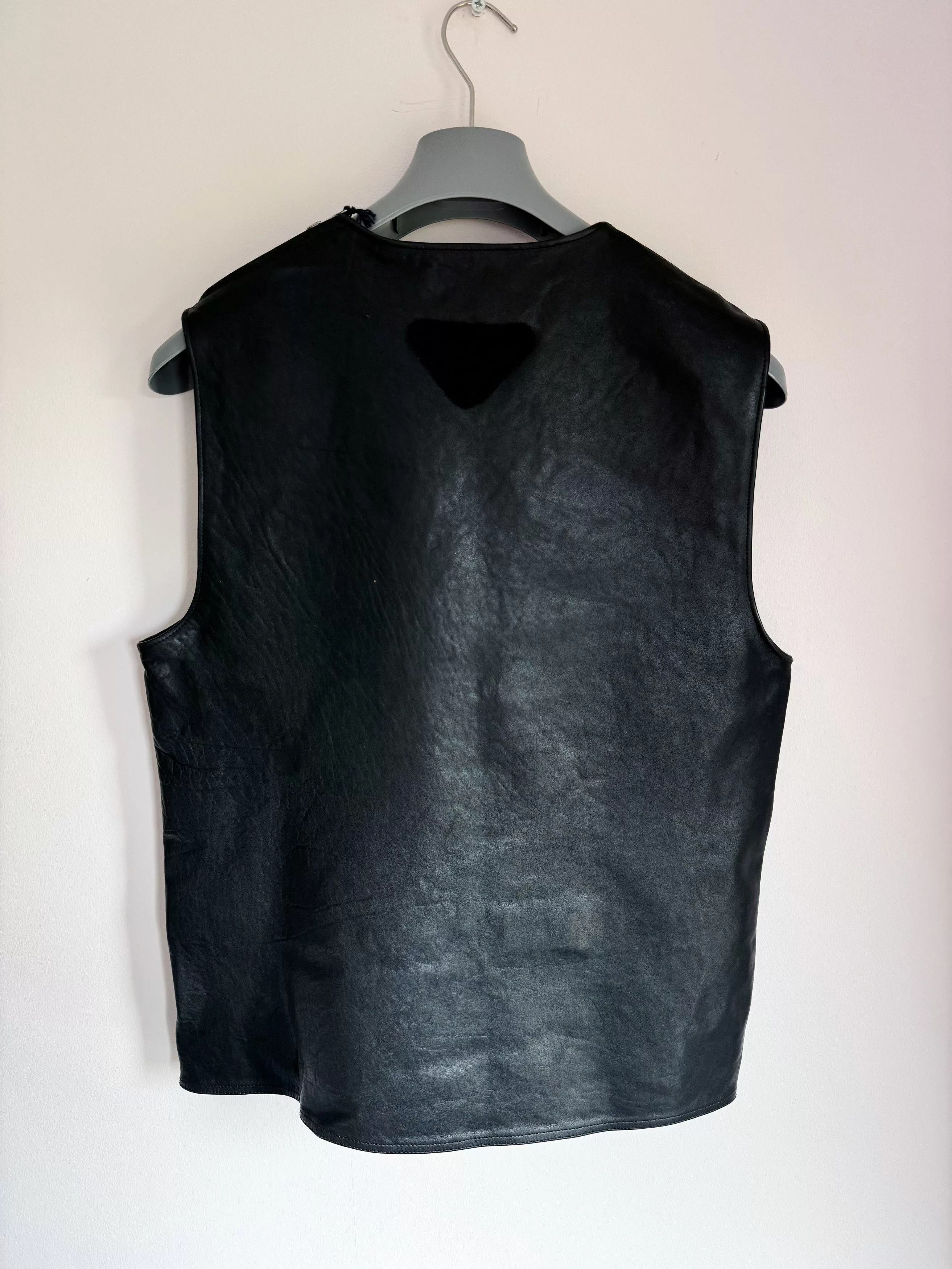 Prada Vests PRADA VITELLO LEATHER VEST Gray