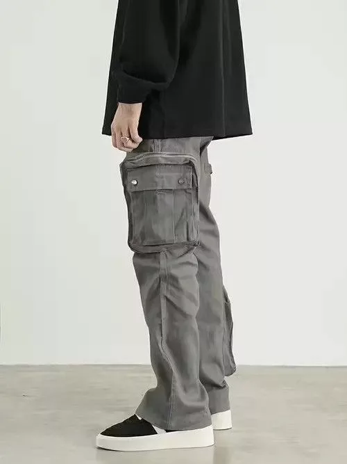 Jean Casual Pants Jean multi function pocket flared utility tactical cargo pants Black Avant-Garde