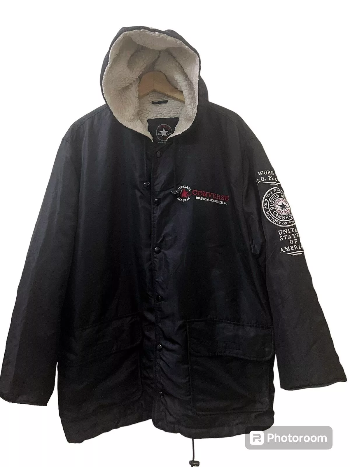 Converse Light Jackets CONVERSE CHUCK TAYLOR BOSTON MASS HOODED JACKET Black Vintage