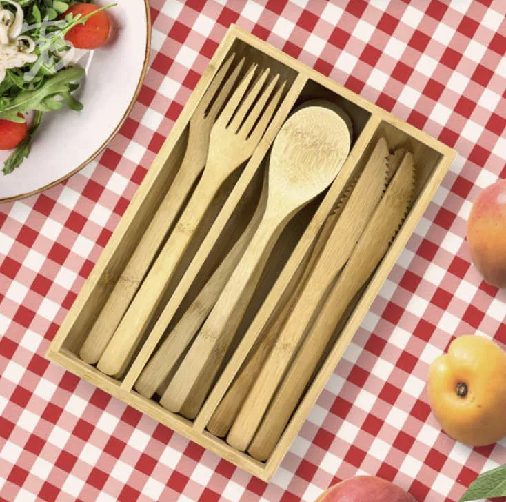 12-Pc. Reusable Bamboo Flatware Set w/Case