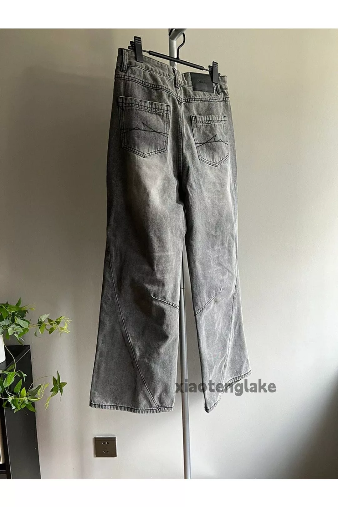Jean Denim Jean × Vintage washed faded carpenter patchwork flared jeans Gray