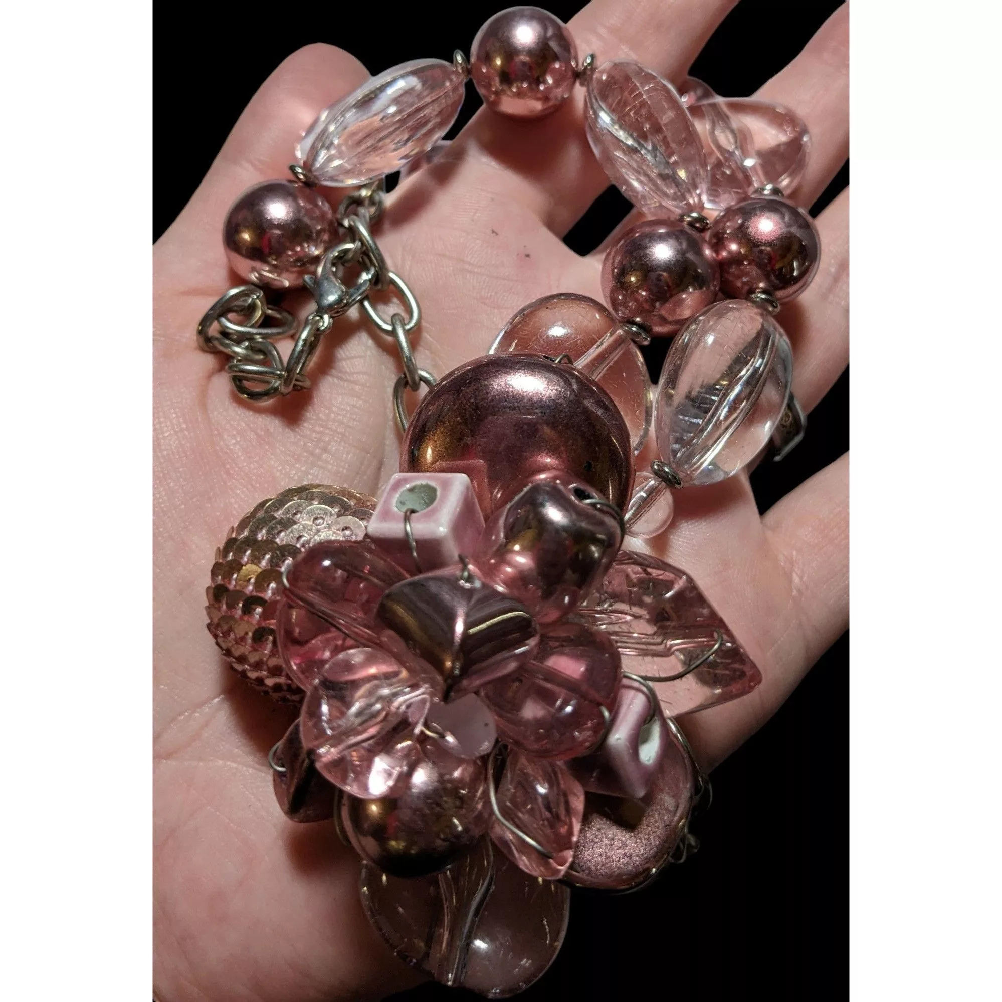 Other Necklaces Other Pink Metallic Floral Statement Necklace