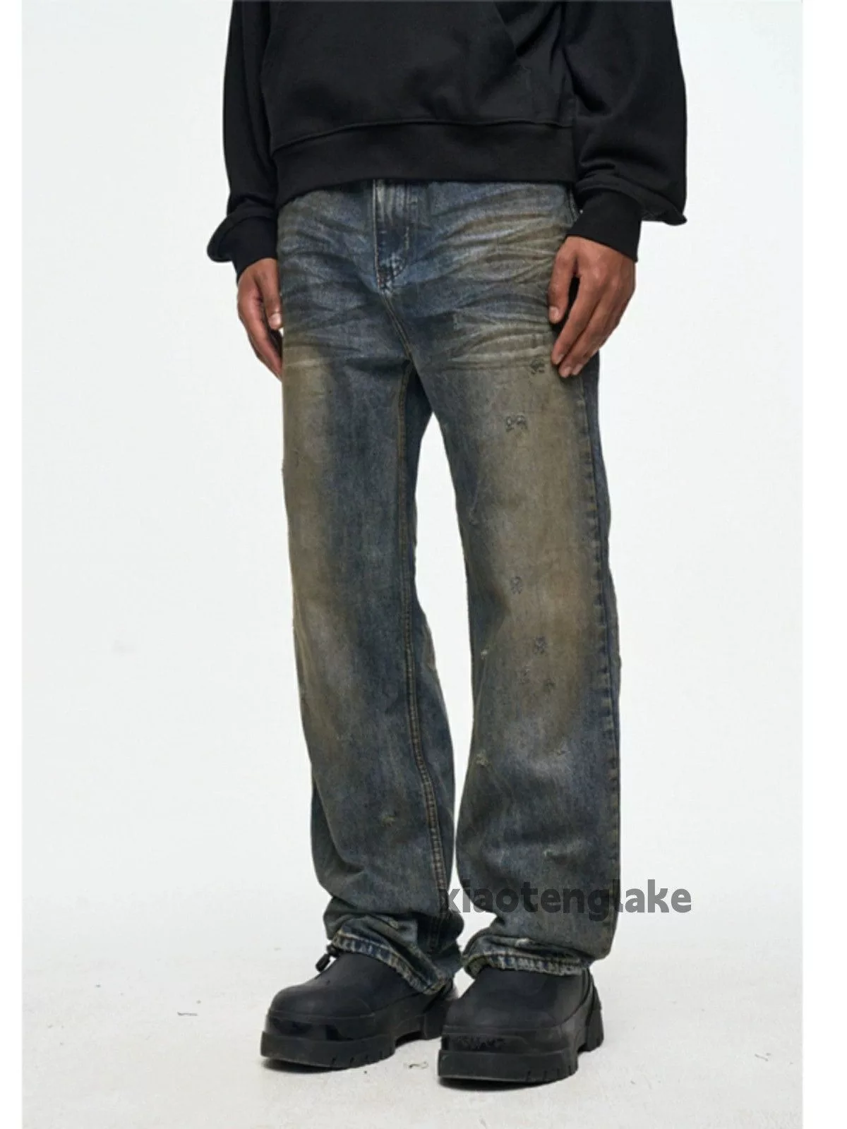 Jean Denim Jean × Vintage washed faded yuppie ripped rusty stain grunge jeans Blue