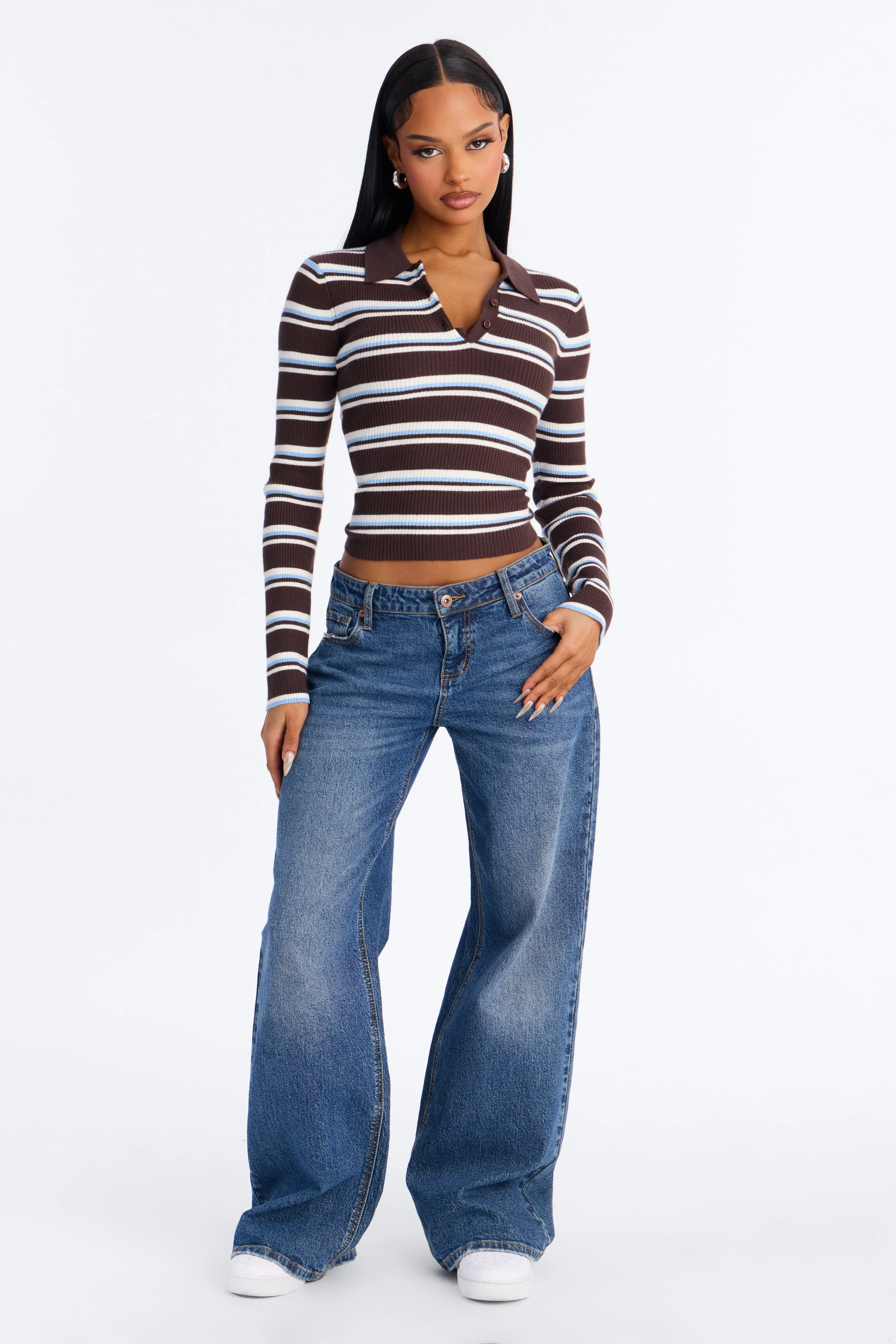 Ashtin Ribbed Polo Sweater - Brown/combo