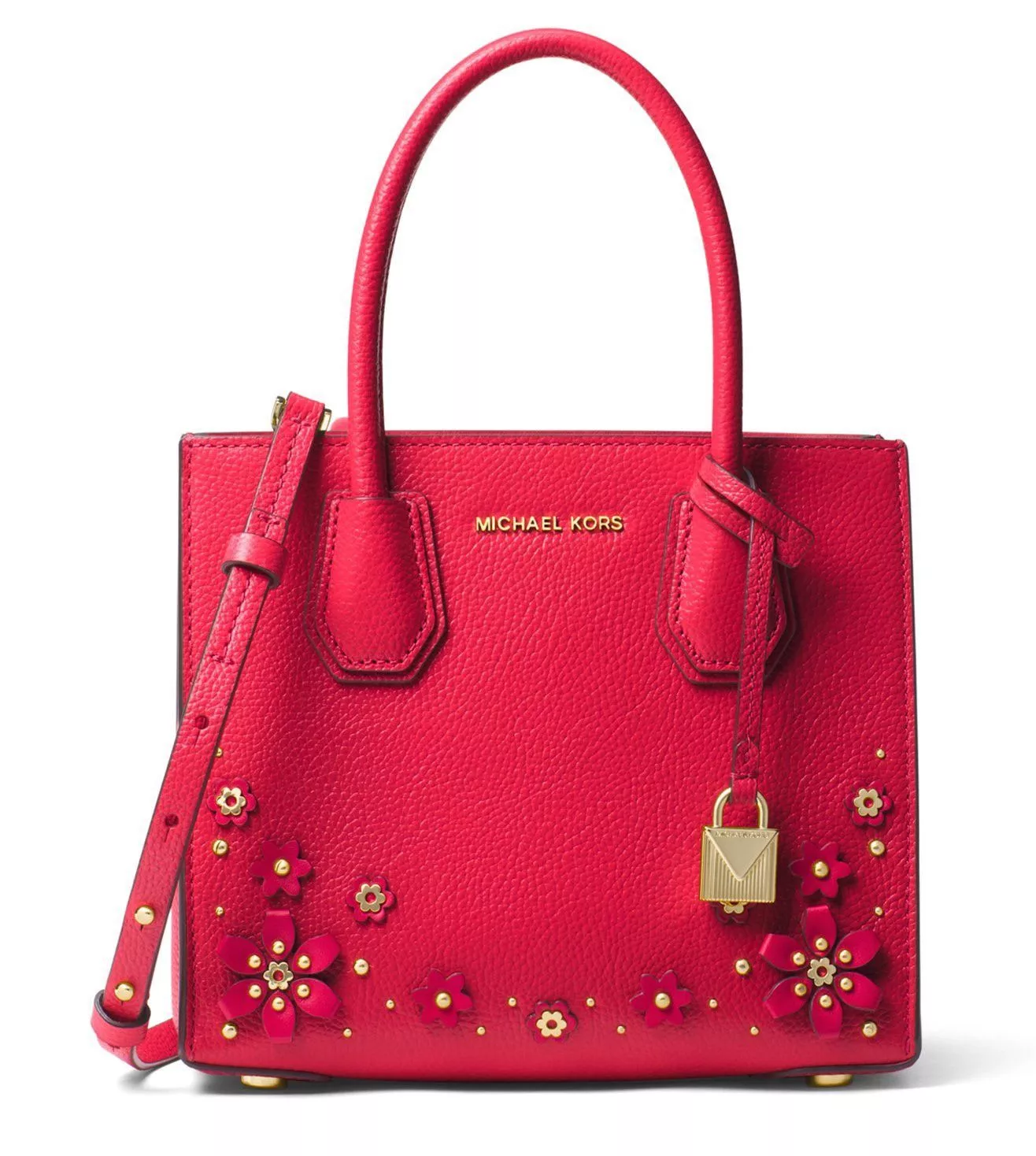 Michael Kors Crossbody Bags Michael Kors Deep Pink Mercer Embellished Leather 2-Way Bag