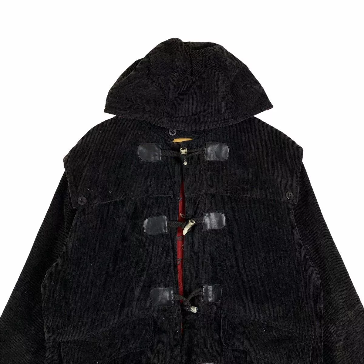 Vintage Heavy Coats Vintage HOUSTON Coduroy Toggle Button Hoodie Long Jacket Black