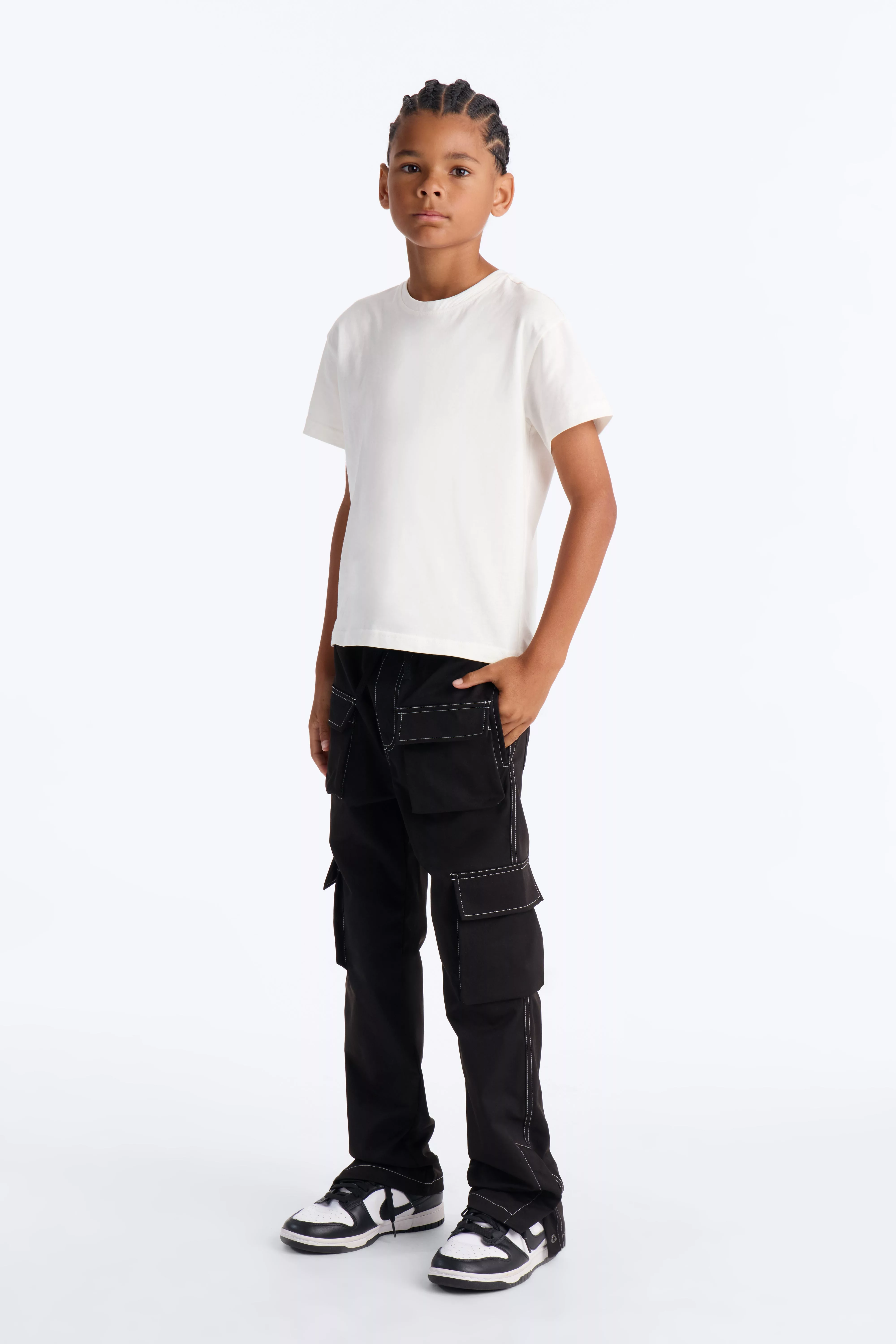 Mini Curtis Contrast Stitch Relaxed Cargo Pants - Black