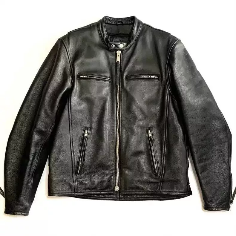 Kadoya Leather Jackets kadoyaStraight-pull collar leather coat Black