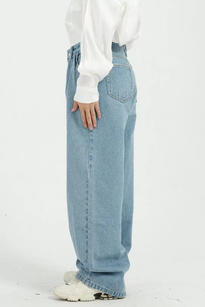 Designer Denim Designer × Japanese Brand Blue Washed Loose Wide Leg Straight Jeans Streetwear