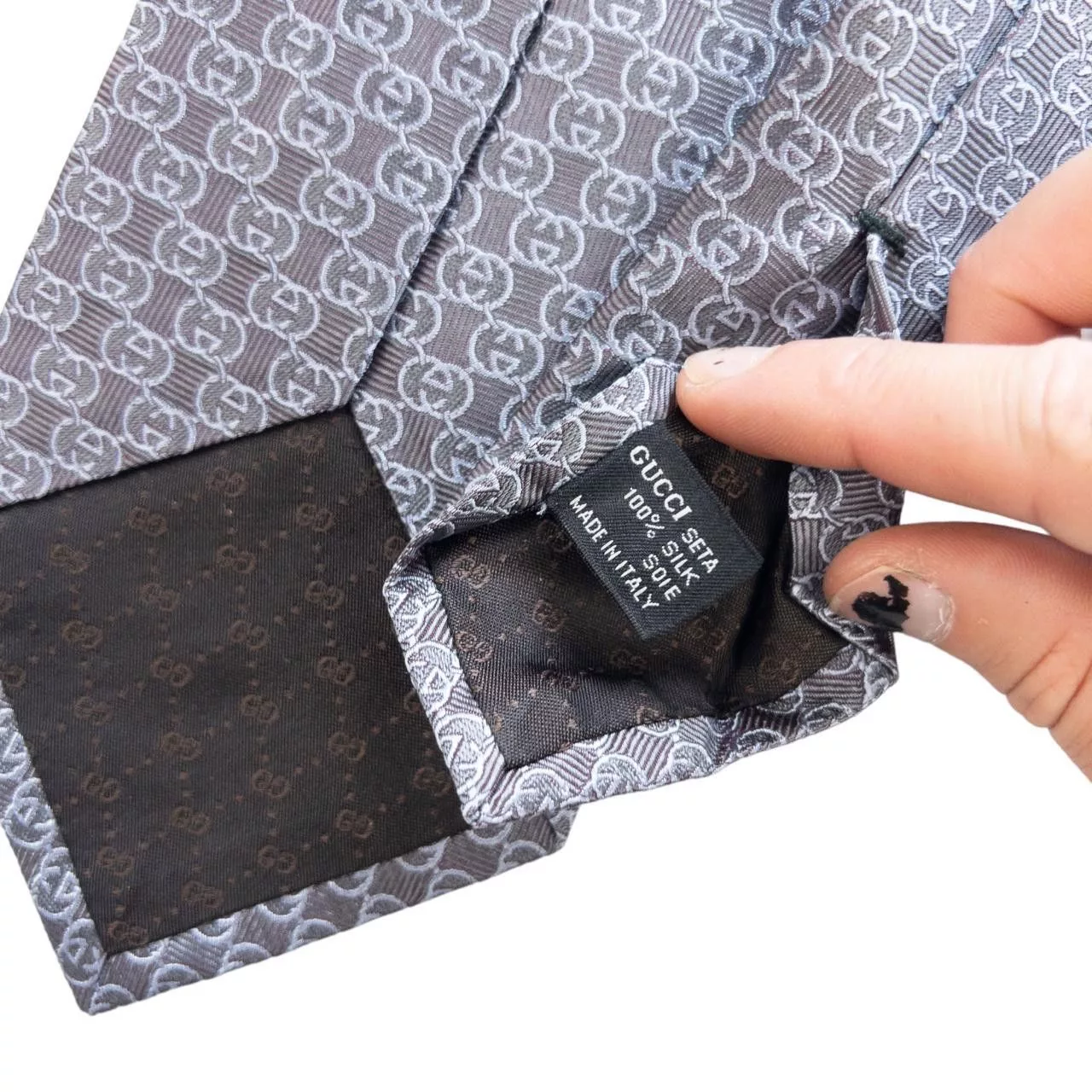 Gucci Ties Pocketsquares Vintage Gucci Monogram Silk Tie Gray