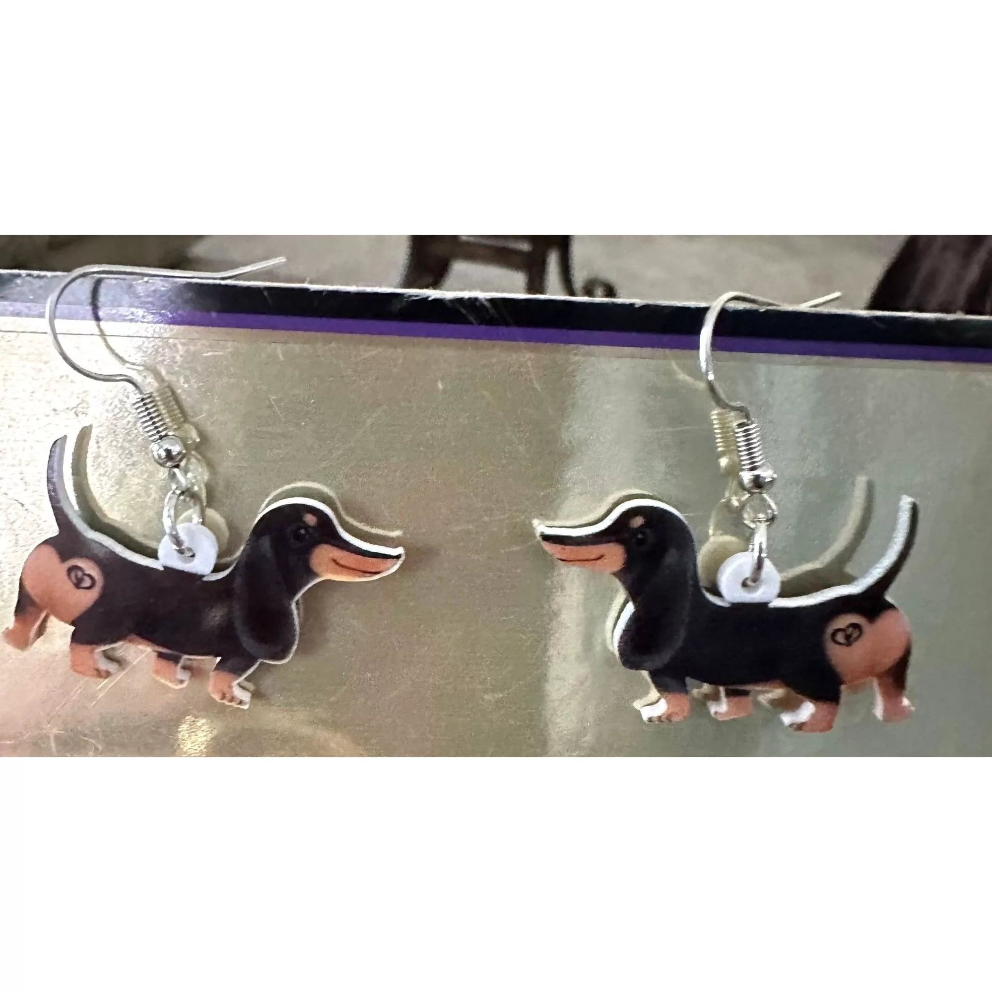 Handmade Earrings Handmade Dachshund Earrings New Dangle Hooks Double Sided Black Tan W Multi Vintage