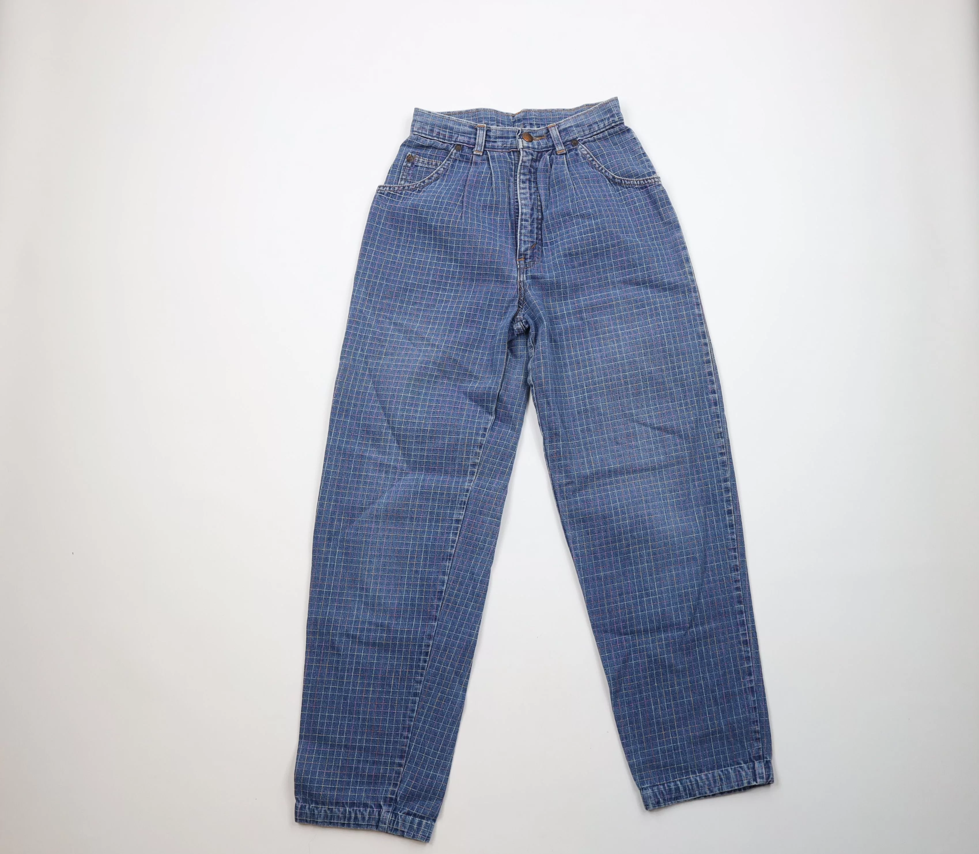 Vintage Jeans Vintage 70s Streetwear Pleated Rainbow Plaid Jeans USA Multi