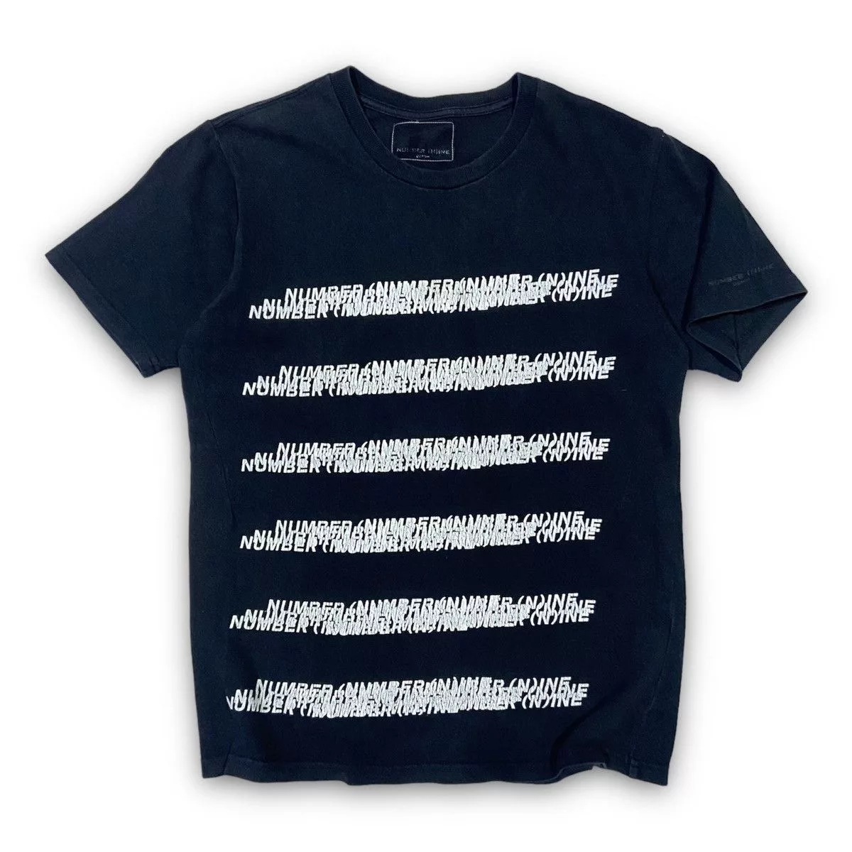 Designer Short Sleeve T Shirts Designer × Number (N)ine Number (N)ine Mutiple Messy Spellout Tee Black