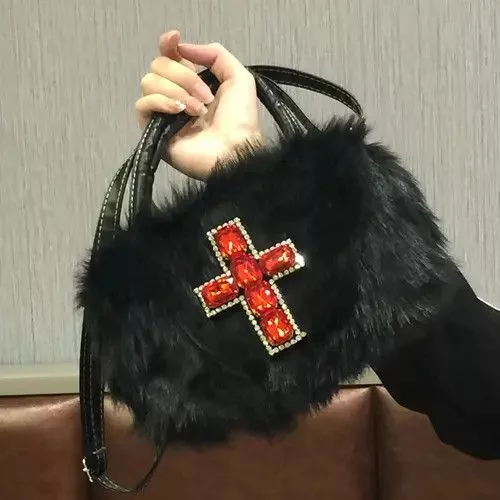 Vintage Handle Bags Vintage Gothic Soft Black Cross Handbag